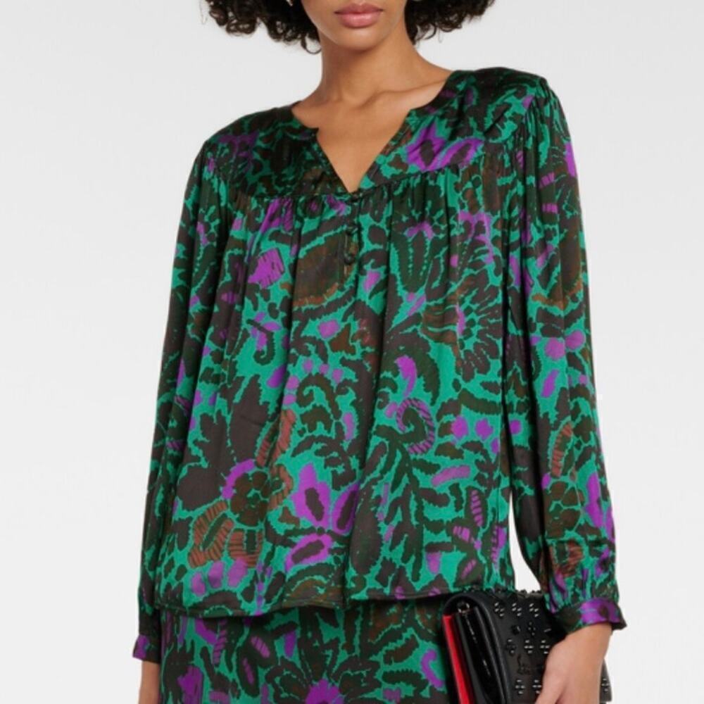 Velvet Graham Spencer Reeve Peasant Blouse Green Floral Small - Picture 8 of 16